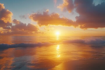 Obraz premium Vibrant sunset over the ocean a stunning scene of dramatic colors and serene beauty