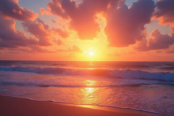 Beautiful sunset over the sea and beach