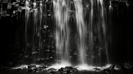 monochrome waterfall black and white