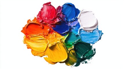 Circular paint palette with multicolored thick paint strokes