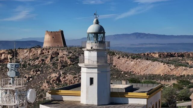 Faro de Mesa Rold&aacute;n situado en la zona volc&aacute;nica, pr&oacute;ximo a ciudad de Carboneras, en la provincia de Almer&iacute;a, Andaluc&iacute;a, Espa&ntilde;a. 