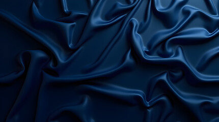 Obraz premium Luxurious Deep Blue Silk Fabric Texture Background: Abstract Satin Textile with Elegant Drapes and Smooth Waves for Fashion, Design, and Photography