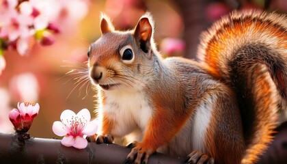 Adorable Squirrel with Blossoms – Cute Wildlife Photography in Nature