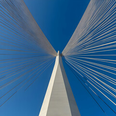 Abstract Bridge Illustration:  Cable-Stay Design Against Blue Sky