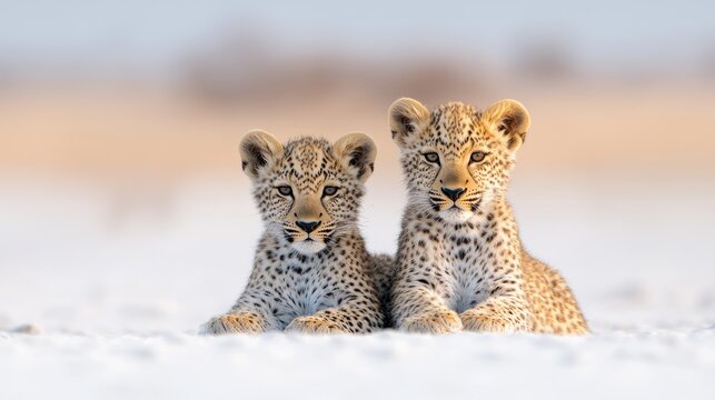 Two leopard cubs in savanna, wildlife, nature, adorable, beautiful