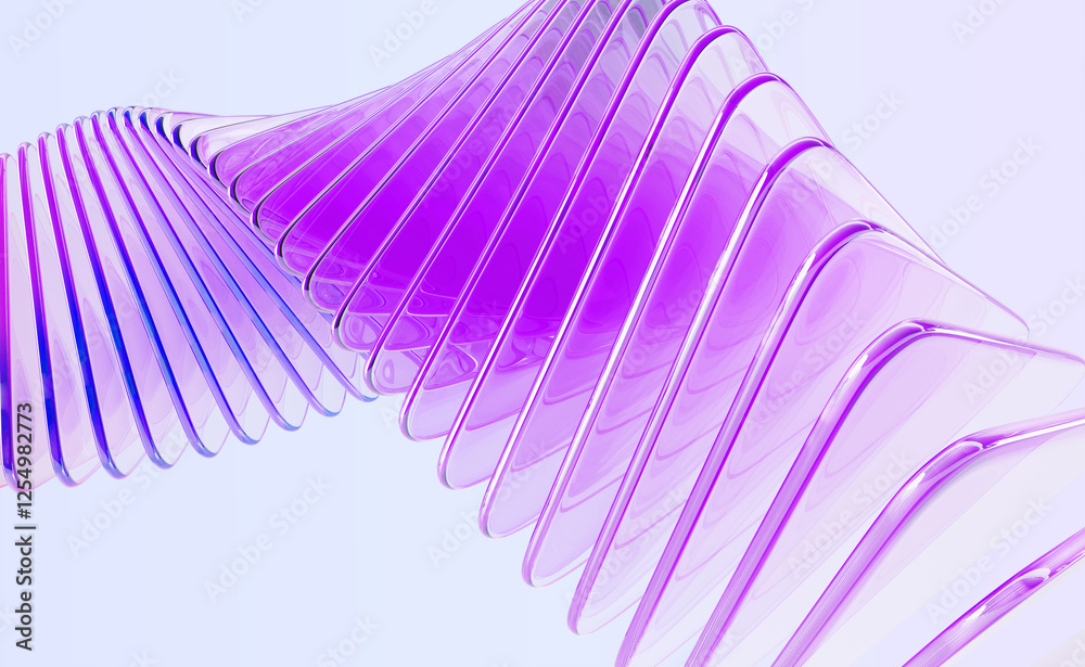 Poster abstract 3d background with glass spiral swirl effect of row square plates. holographic gradient lig