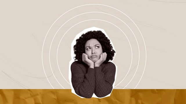 Contemporary motion collage video of serious american girl think question mark contemplation concept strategy plan