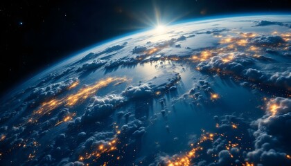 Obraz premium Cinematic shot of planet earth globe clouds and space background 8K resolution