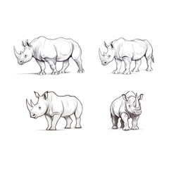Vector design of a rhinoceros in various styles, featuring diverse artistic interpretations, from realistic to abstract, capturing the strength, power, and beauty of this majestic animal 