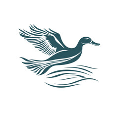 Fototapeta premium Fly Waves Duck Silhouette Vector Logo, Elegant and Minimalist Design for Wildlife, Nature, and Outdoor Branding