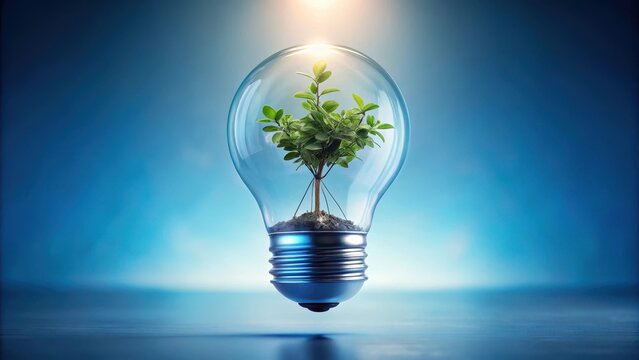 Illuminating Green Growth A Conceptual Image of a Sapling Thriving Inside a Lightbulb, Representing Sustainable Energy and Environmental Conservation