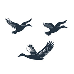 Obraz premium Fly Waves Duck Silhouette Vector Logo, Elegant and Minimalist Design for Wildlife, Nature, and Outdoor Branding