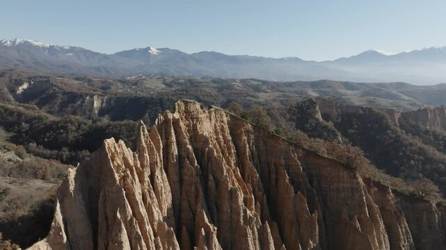 Aerial view of Rozhen sand pyramids, Bulgaria.