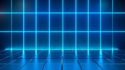 Fototapeta premium A horizontal neon blue line of squares 