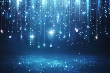 Digital stars falling, dark blue background, celebration, website banner