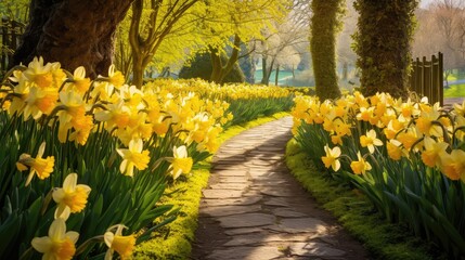 Obraz premium garden spring flowers border