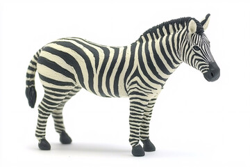Obraz premium A zebra figurine with black and white stripes stands on a plain white background.