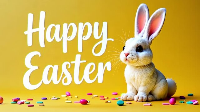 A happy easter sign next to the bunny