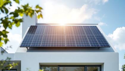 Fototapeta premium Modern Home with Solar Panels: Sustainable Energy Solution