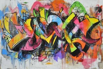 Vibrant abstract urban graffiti mural with dynamic flowing colors. Neural network AI generated