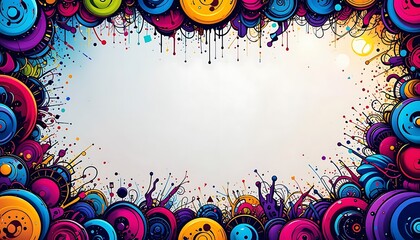 Vibrant Colorful Abstract Background with Circular Designs, Bright Paint Splatter, and Psychedelic Vibe
