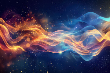 Obraz premium close up horizontal abstract illustration of shiny transparent flowing light stream