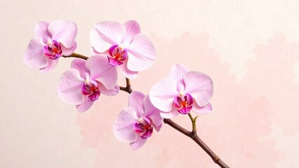 Delicate pink phalaenopsis orchid flower, on a light beige background