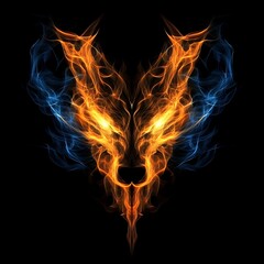Fiery Feline Gaze Intense Animalistic Stare Wildcat Spirit Abstract Expression Glowing Blue Orange Art