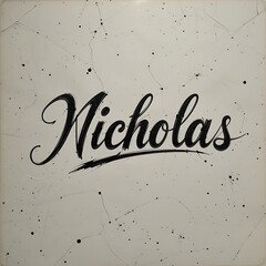 Stylish Handwritten Name Nicholas on Grunge Background with Cracks and Ink Splatter