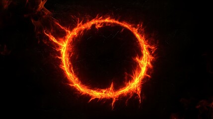Fototapeta premium Fiery Ring of Solar Eclipse Phenomenon Intense Bright Light Against Dark Background Display Graphic