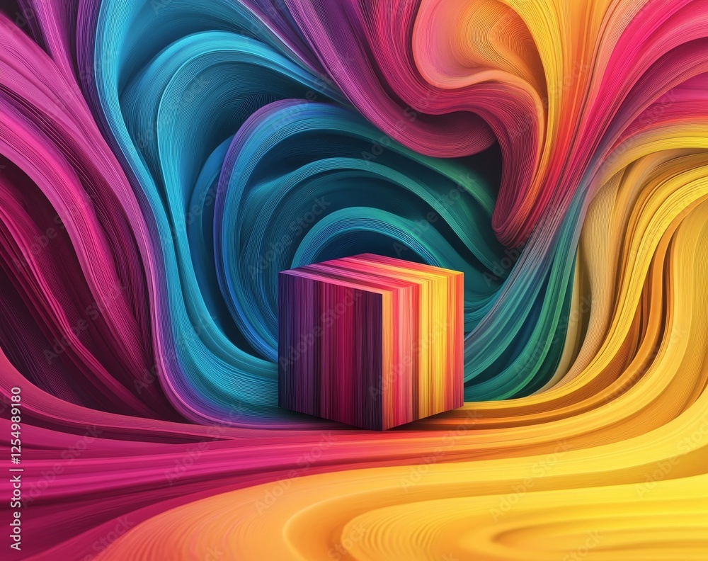 Poster colorful swirls background cube display
