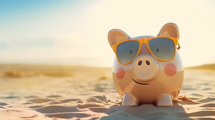 Adorable Piggy Bank Wearing Trendy Sunglasses Representing Wise Financial Management and Prudent Saving Habits for a Secure Future