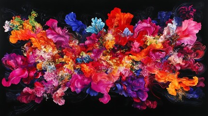 Floral Burst of Artistic Expression Colorful Abstract Flower Composition on a Black Background