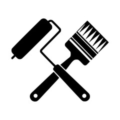  Paint Brush and Roller Icon, Home Renovation Symbol, Painting Tools Silhouette, DIY Project Graphic, House Improvement Logo, Construction and Maintenance Design, Interior Design Illustration