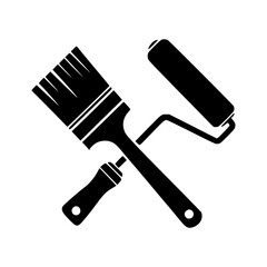  Paint Brush and Roller Icon, Home Renovation Symbol, Painting Tools Silhouette, DIY Project Graphic, House Improvement Logo, Construction and Maintenance Design, Interior Design Illustration