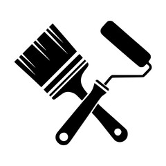  Paint Brush and Roller Icon, Home Renovation Symbol, Painting Tools Silhouette, DIY Project Graphic, House Improvement Logo, Construction and Maintenance Design, Interior Design Illustration