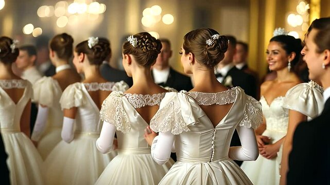 Debutante Ball with Young Women in White Gowns and Gloves
