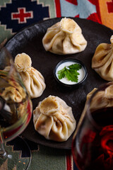 Georgian cuisine. Khinkali with beef.