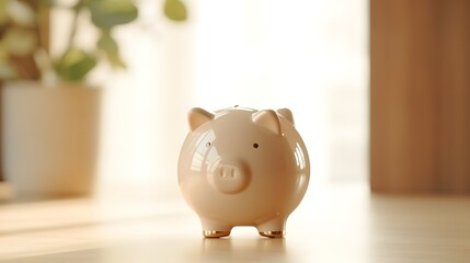 Minimalist Piggy Bank with Geometric Financial Icons in the Background Representing Savings Investment and Banking Concepts