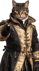 Fototapeta premium A cat dressed in a concise genealogist vest examines a small family tree chart with pointed focus. The plain white background clears away distractions, and soft lighting articulates the cat’s 