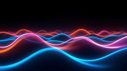 Neon flowing wavy lines on black background - Powered by Adobe