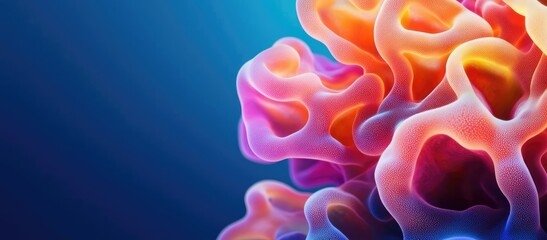 Marine animals microscopic idea. Vibrant coral reef structure with colorful marine life in a serene underwater setting.