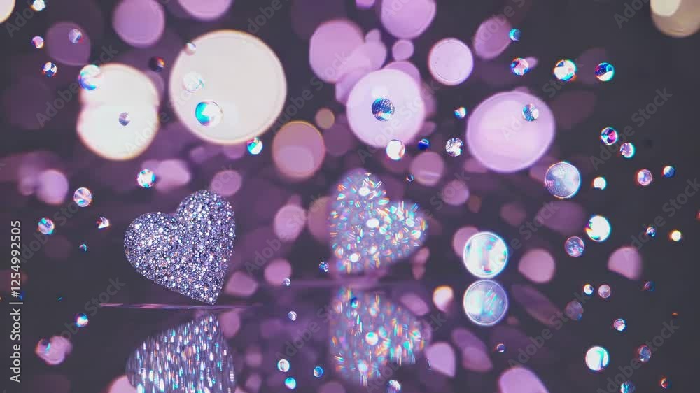 Fototapete Glittering red hearts gently shimmering with sparkling bokeh lights floating in the background, creating a romantic and magical atmosphere
