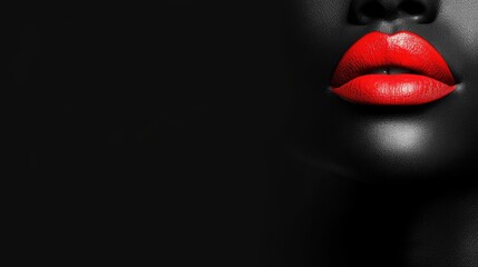 Fototapeta premium Bold red lips on black background