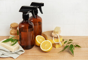 Eco friendly cleaning products promoting sustainable lifestyle in housekeeping