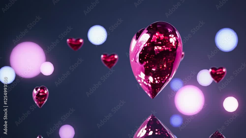 Fototapete glittering red hearts gently shimmering with sparkling bokeh lights floating in the background, crea