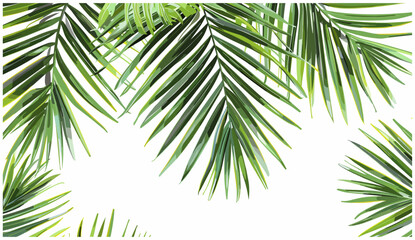 Obraz premium Vector palm fronds, tropical paradise, summer clipart, green palm leaves, beach nature, tropical plants, vacation vibes, nature background, exotic leaves
