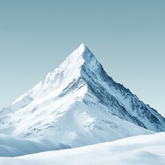 Majestic Snowy Peak Against Pale Sky A Serene Winter Landscape of Mountain Beauty and Cold