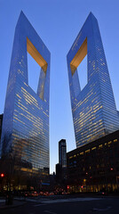 Modern Glass Skyscrapers at Dusk - Architectural Illustration