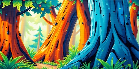 Whimsical 2D Cartoon Forest Background